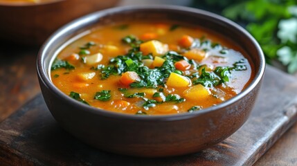 A cozy tableau of autumn is finest bounty: hearty vegetable soups, their vibrant hues promising warmth and comfort on a chilly evening.