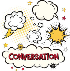 Retro Comic Speech Bubbles Set, Pop Art Cloud, Vintage Thinking Balloons Vector