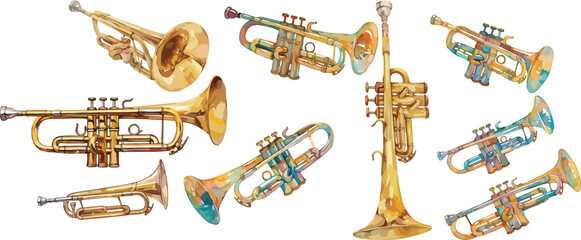 trumpet watercolor clipart © dian's