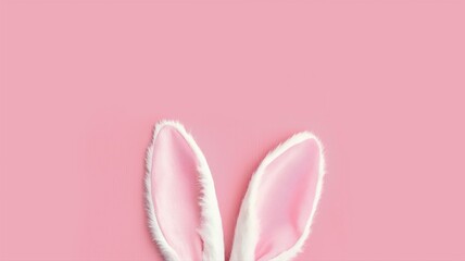 rabbit ears on pink background, copy space for text