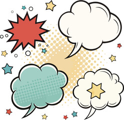 Retro Comic Speech Bubbles Set, Pop Art Cloud, Vintage Thinking Balloons Vector