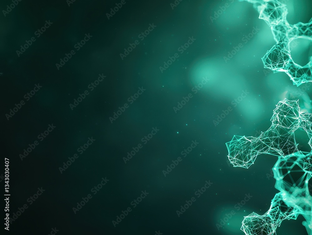 Aufkleber an abstract digital design featuring interconnected geometric shapes in teal against a dark backgrou