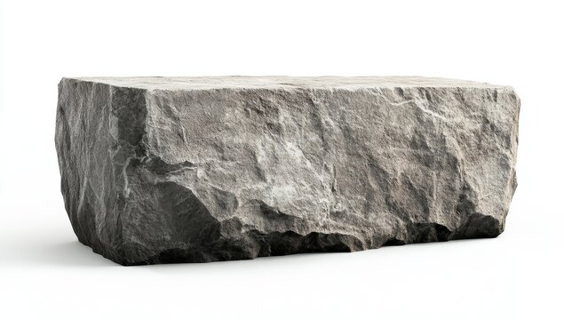 Raw, rectangular, natural stone block.  Rough, textured surface.  Solid, weighty appearance.  Studio shot