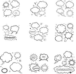Retro Comic Speech Bubbles Set, Pop Art Cloud, Vintage Thinking Balloons Vector line art