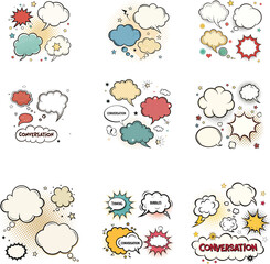 Retro Comic Speech Bubbles Set, Pop Art Cloud, Vintage Thinking Balloons Vector