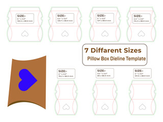 Heart shape pillow box dieline template