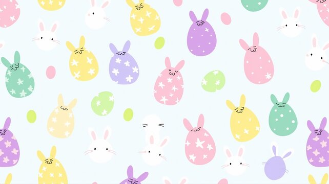 easter pattern with rabbits and ester eggs, pastel colours