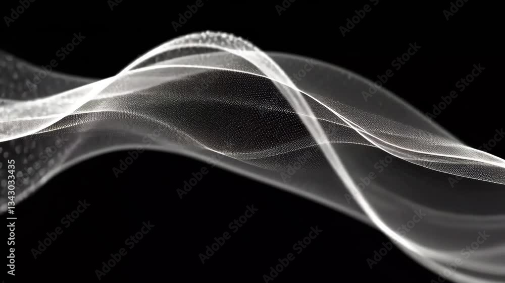 Poster abstract flowing white particle wave on black background with blurred bokeh effects design element
