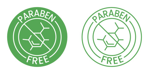 Paraben Free label for product packaging design. Paraben Free label, logo, badge, icon, sticker, symbol, emblem, stamp, green, line, flat vector, isolated illustration.