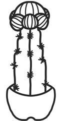 A delicate, hand-drawn cactus outline in minimalist style, illustration of a children's activity coloring book page with pictures of cactus. 