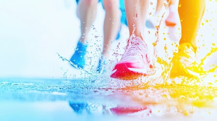 A dynamic advertisement poster that highlights health awareness through an engaging visual of people participating in a fitness event. The use of high-end magazine photography focuses on the energy