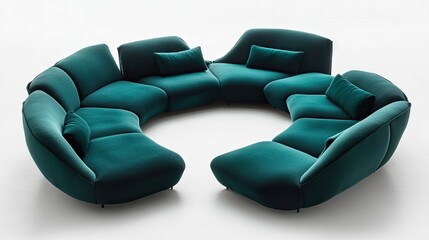 Fototapeta premium A soft, plush modular sofa set arranged in an organic, flowing shape.