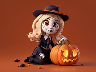Fototapeta premium halloween witch with pumpkin