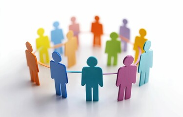 A network of colorful human figures connected by lines and nodes, representing relationships in a social or professional context on white background.