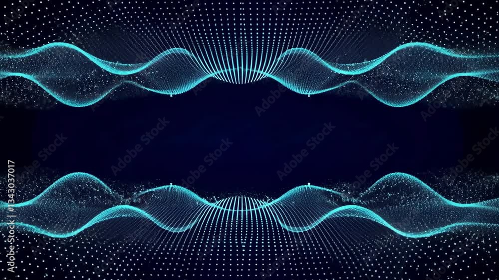 Poster abstract blue wave pattern with dots on dark background creating a symmetrical design