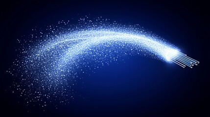 Fiber Optic Data Stream for Digital Flow, Blue Background.