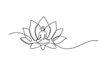 Serene Buddha Lotus Meditation Minimalist Line Art Drawing