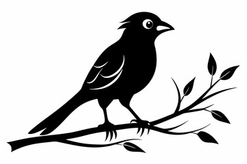 bird on a branch line art silhouette vector illustration