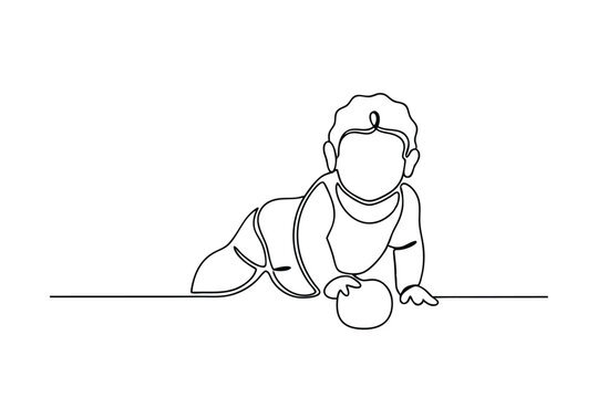 Crawling Baby, One-liner Drawing, Infant, Toddler, Childhood, Growth, Development, Minimalist Art, Lin