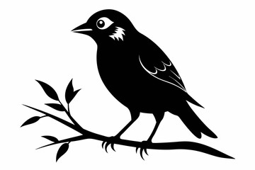bird on a branch line art silhouette vector illustration