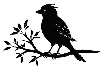 bird on a branch line art silhouette vector illustration