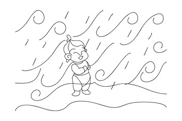 Baby in the Wind, Waves, and Rain A Whimsical Line Drawing