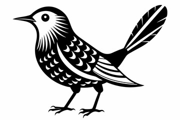 cactus wren line art silhouette vector illustration