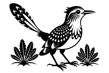 cactus wren line art silhouette vector illustration