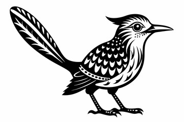 cactus wren line art silhouette vector illustration