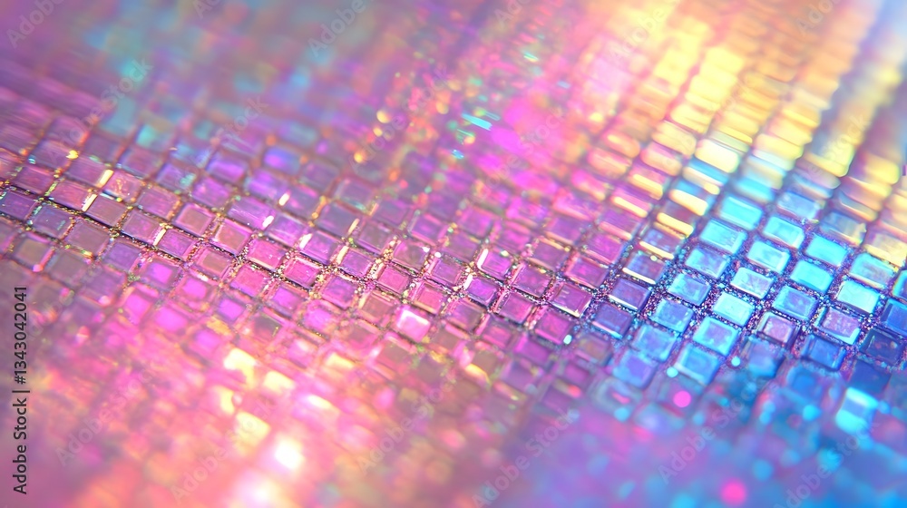 Poster close up of a shimmering abstract surface with colorful light