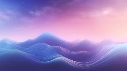 A vector illustration of glowing sine waves moving harmoniously across a dreamy cosmic sky filled with soft, ethereal clouds