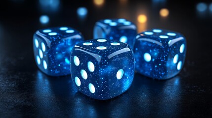 Blue dice on black background. Gambling concept. Casino