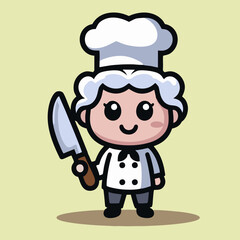 Cute Female Chef with Knife
