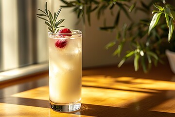 Refreshing Cranberry Rosemary Cocktail in Sunlight Iced Drink Summer Beverage