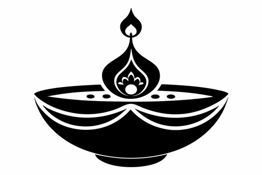 black diya lamp icon, indian festival clip art preview