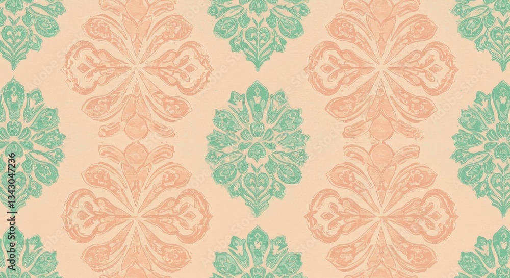 Poster vintage damask pattern: an intricate damask pattern with soft pastel color tones creates a seamless 