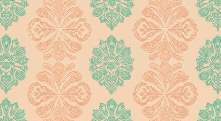 Vintage Damask Pattern: An intricate damask pattern with soft pastel color tones creates a seamless backdrop, suitable for design projects. A luxurious background of classic elegance.