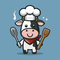 Cartoon Cow Chef Cooking Delight