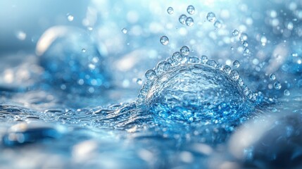 Close up of Sparkling Water Droplets Splashing Aqua Texture Background
