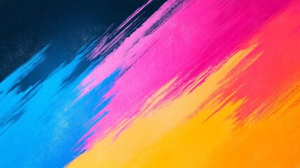 Vibrant diagonal brushstrokes in blue, pink, and orange create a dynamic abstract image.