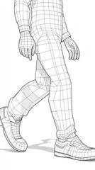 Fototapeta premium Wireframe illustration of a person walking, Casual wear. Possible use for educational materials on anatomy and clothing design
