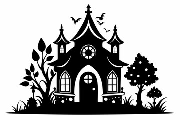 Fototapeta premium fairy house line art silhouette vector illustration