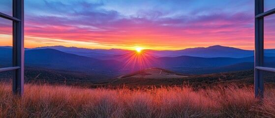 Majestic Sunrise Through Window Breathtaking Mountain View