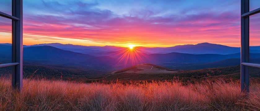 Majestic Sunrise Through Window Breathtaking Mountain View
