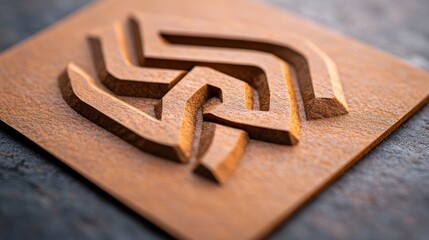 Close-up of an intricately carved wooden design. The warm, brown tones and complex pattern create a visually appealing texture.