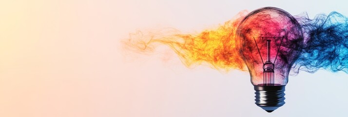 A vibrant lightbulb with colorful smoke trails, symbolizing creative ideas and innovation.