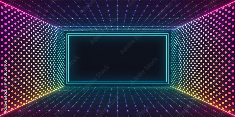 Aufkleber dynamic neon light display virtual studio digital art futuristic environment wide angle view illumin
