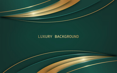 Elegant dark green background with luxurious gold curved lines and sparkles effect. Modern vector illustration design