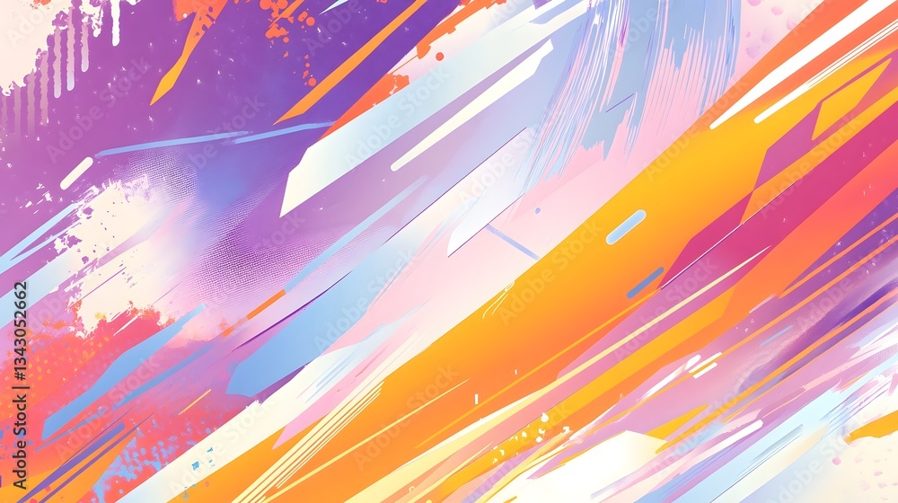 Poster abstract composition featuring diagonal lines in various vibrant colors