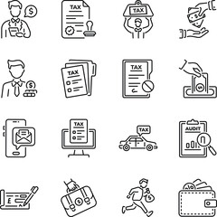 Set of Linear Style Income Tax Icons 

